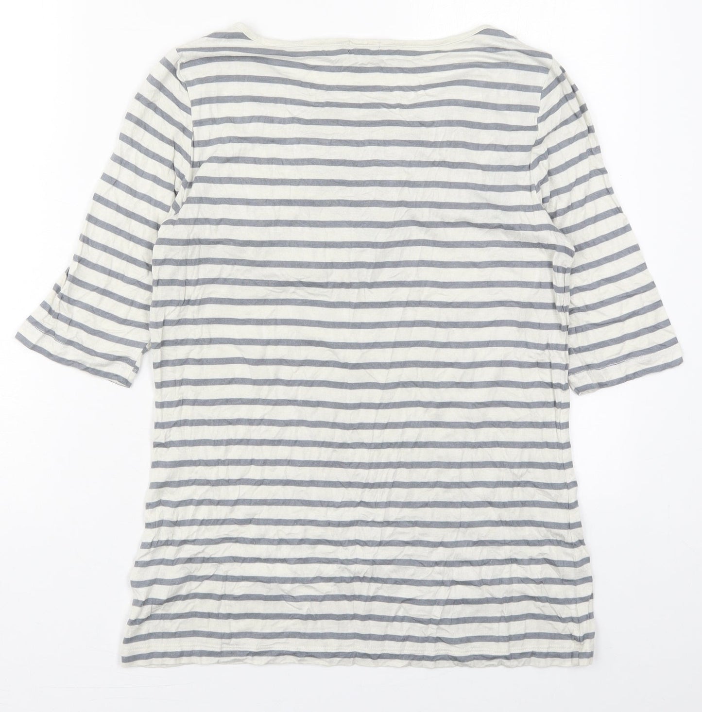 Lee Womens Grey Striped Viscose Basic T-Shirt Size L Round Neck