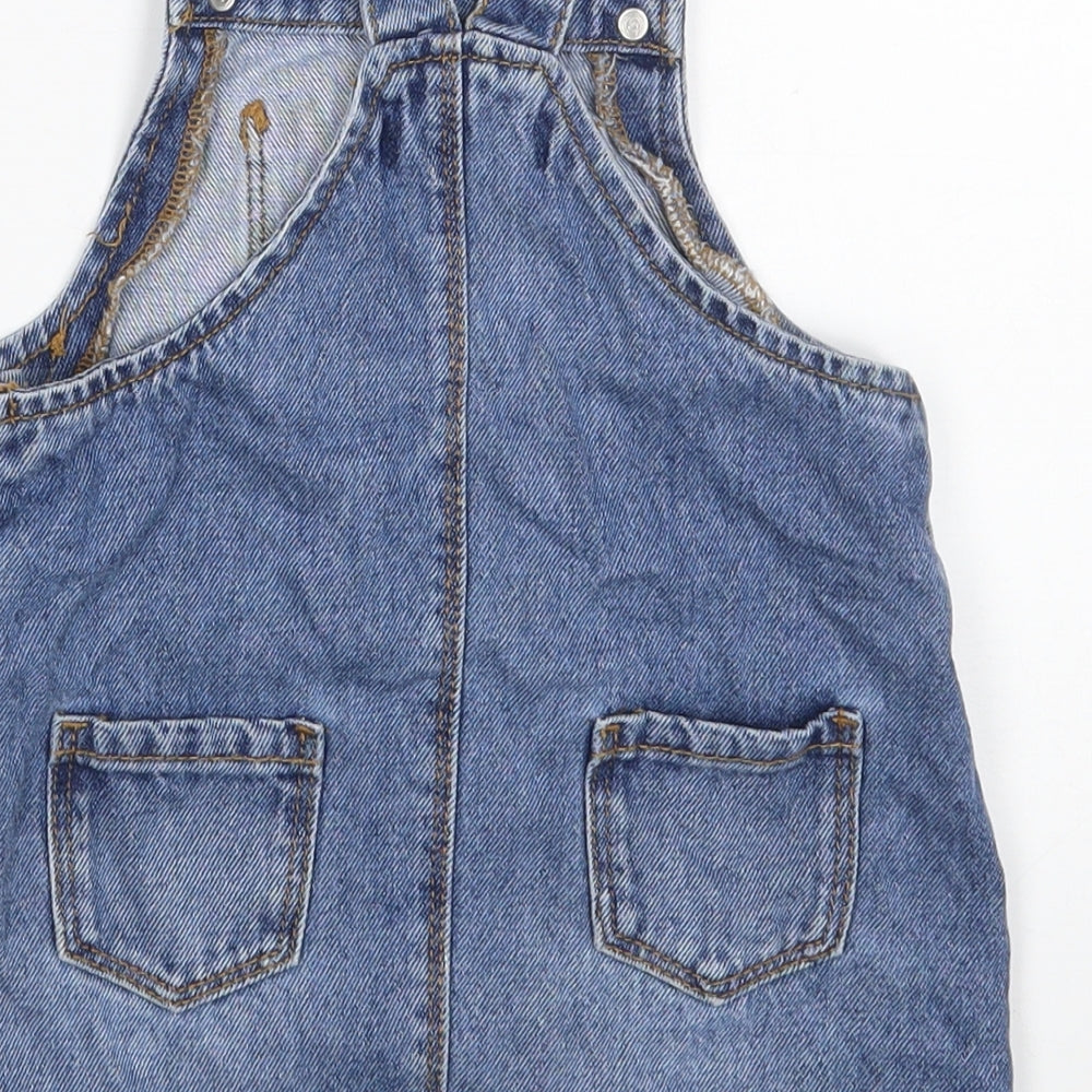 Denim & Co. Girls Blue  100% Cotton Pinafore/Dungaree Dress  Size 18-24 Months  Square Neck