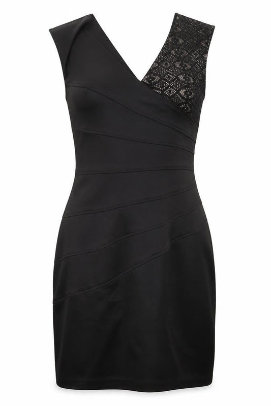 Maggy London Womens Black Argyle/Diamond Polyester A-Line  Size 12  V-Neck Zip
