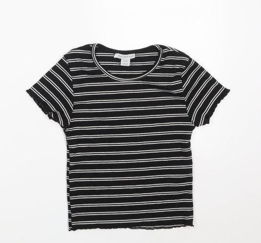 Primark Girls Black Round Neck Striped Polyester Pullover Jumper Size 9-10 Years