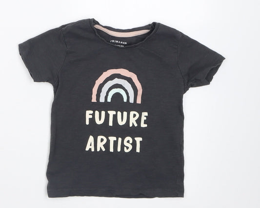 Primark Girls Grey  Cotton Basic T-Shirt Size 12-18 Months Crew Neck Pullover - future artist