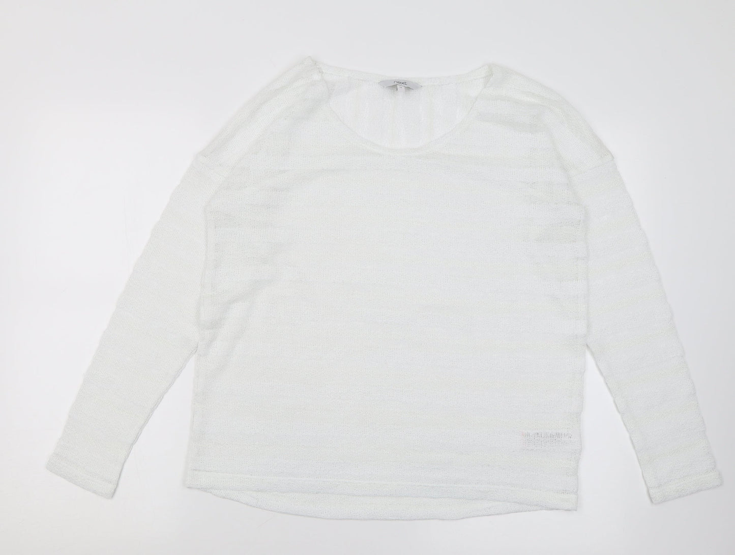 NEXT Womens White Crew Neck Striped Polyester Pullover Jumper Size 12