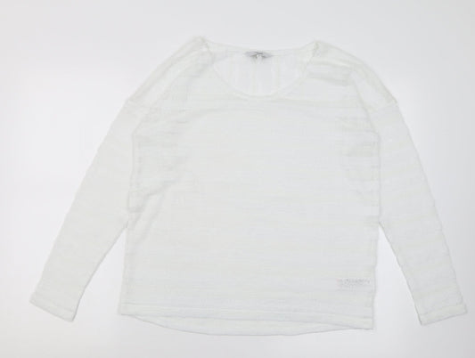 NEXT Womens White Crew Neck Striped Polyester Pullover Jumper Size 12