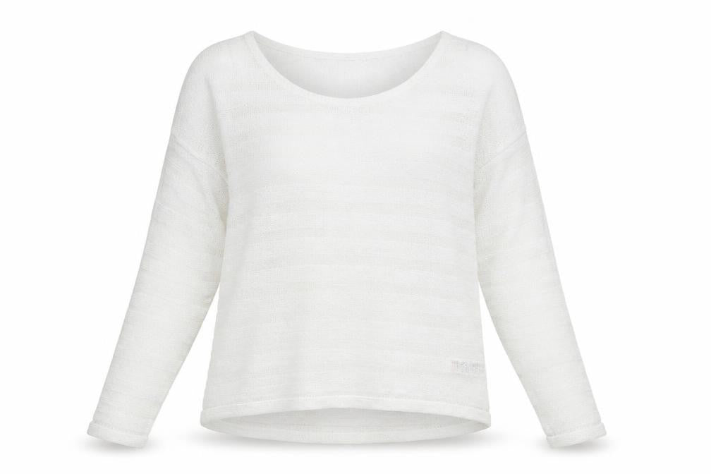 NEXT Womens White Crew Neck Striped Polyester Pullover Jumper Size 12