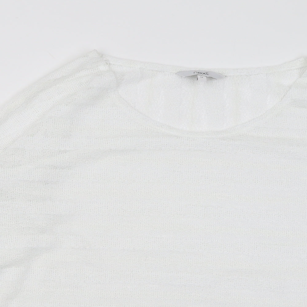 NEXT Womens White Crew Neck Striped Polyester Pullover Jumper Size 12