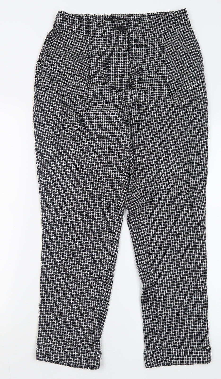 NEXT Womens Black Check Polyacrylate Fibre Trousers  Size 8 L26 in Regular Button