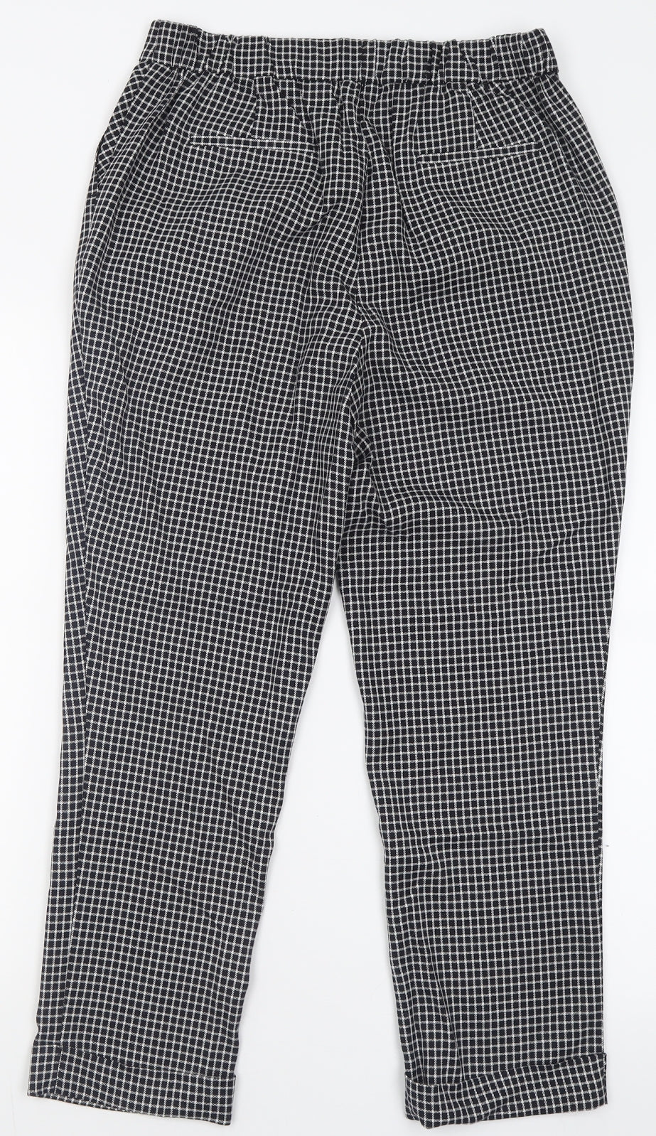 NEXT Womens Black Check Polyacrylate Fibre Trousers  Size 8 L26 in Regular Button