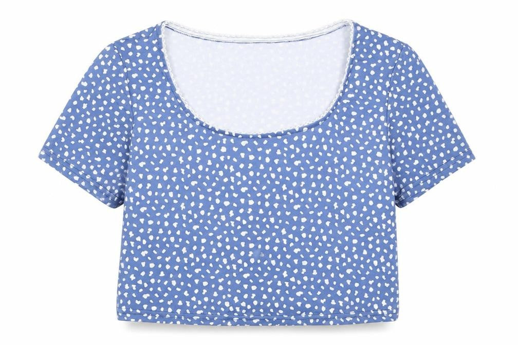 ROMWE Womens Blue Polka Dot Polyacrylate Fibre Cropped T-Shirt Size M Scoop Neck