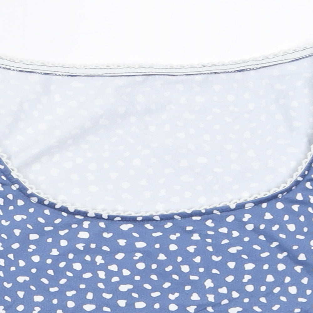 ROMWE Womens Blue Polka Dot Polyacrylate Fibre Cropped T-Shirt Size M Scoop Neck