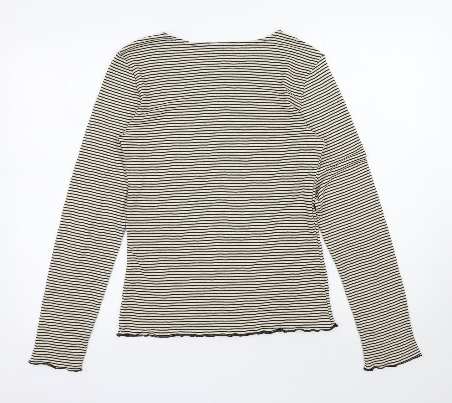 Zara Womens Beige Striped Polyester Basic Blouse Size L Round Neck