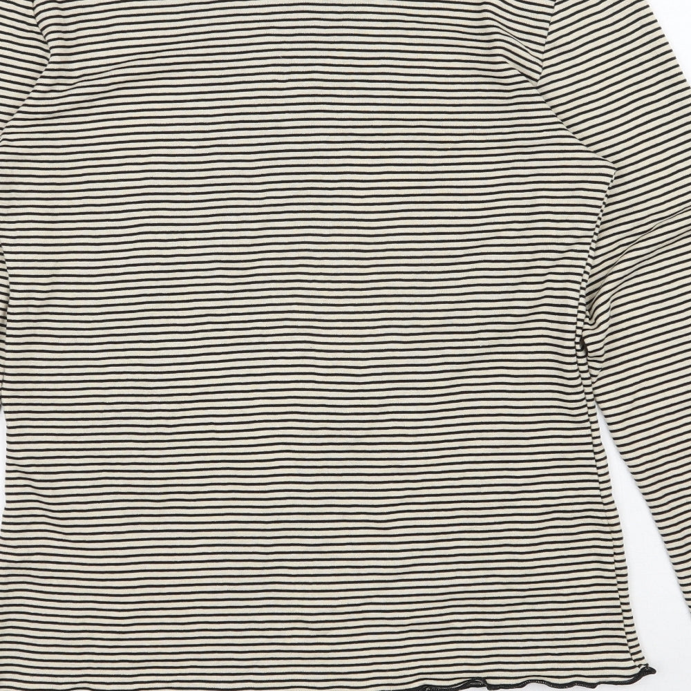 Zara Womens Beige Striped Polyester Basic Blouse Size L Round Neck