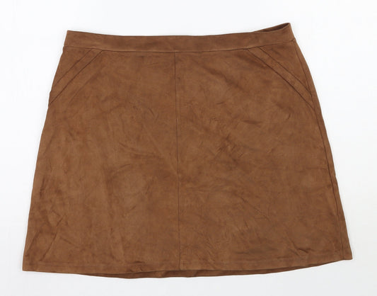 Yns Tekstil Womens Brown  Polyester A-Line Skirt Size 32 in   Zip