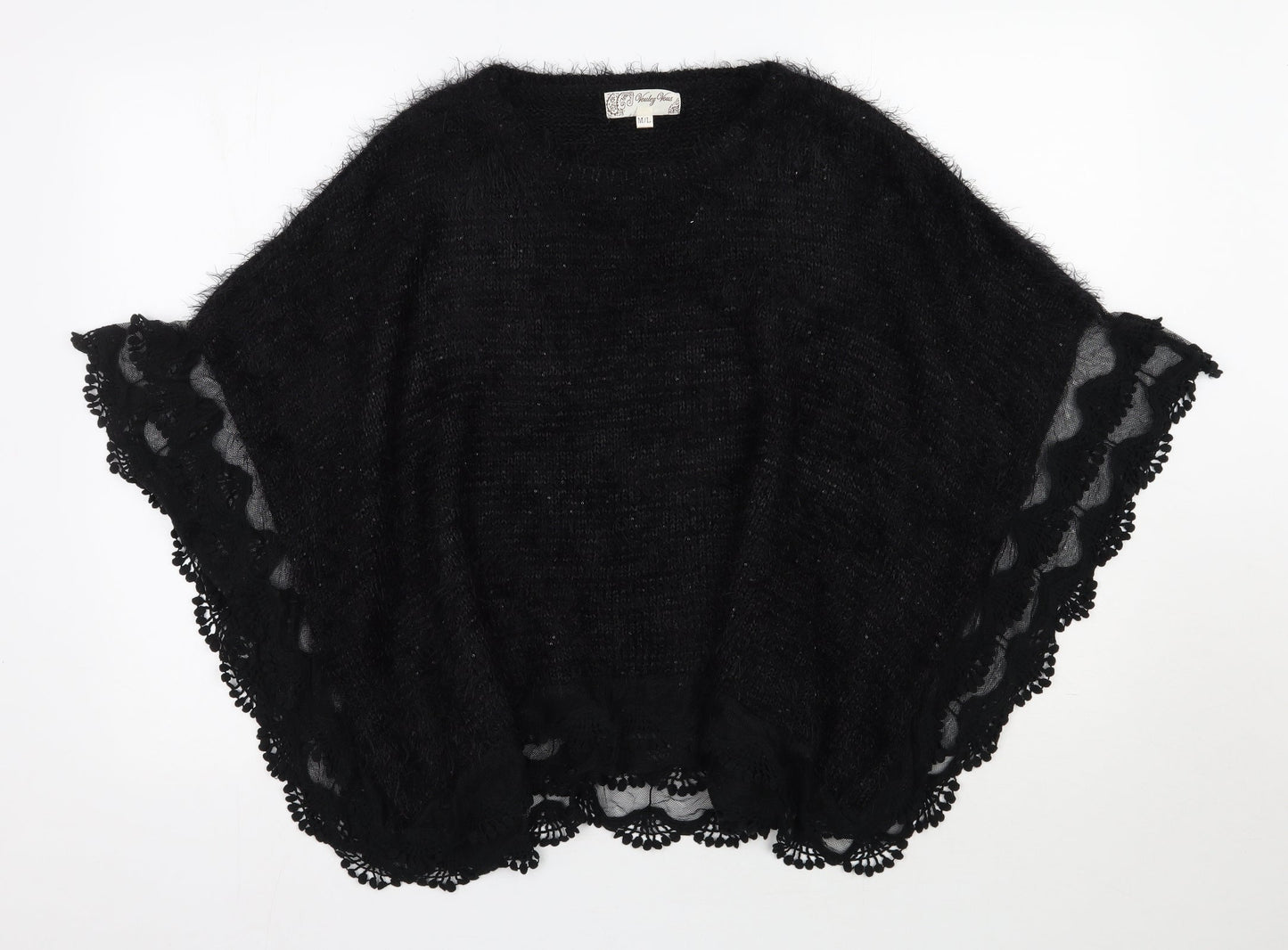 Vouley Vous Womens Black Round Neck  Acrylic Pullover Jumper Size M