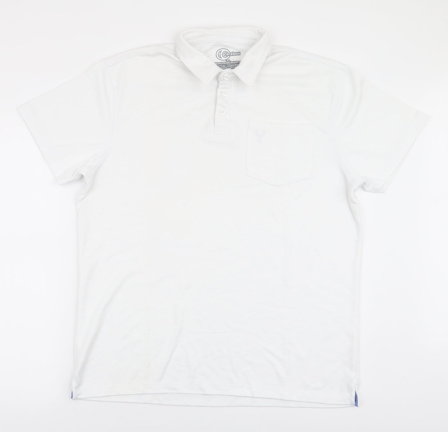Carabou Mens White  Polyester  Polo Size XL Collared Button