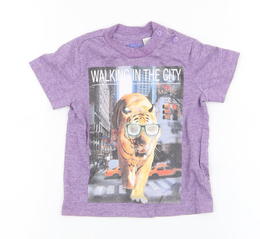 Chicco Boys Purple  Cotton Jersey T-Shirt Size 12 Months Round Neck Pullover - Tiger