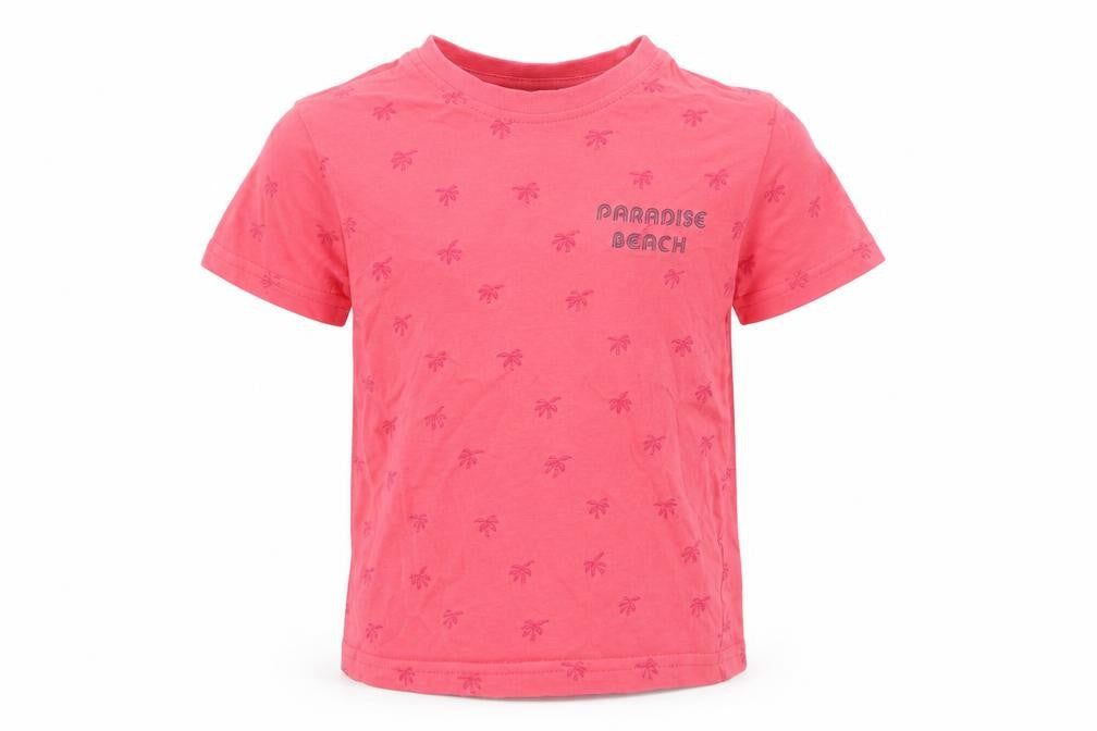 Primark Boys Pink  Polyester Jersey T-Shirt Size 2-3 Years Round Neck Pullover - Palm Trees