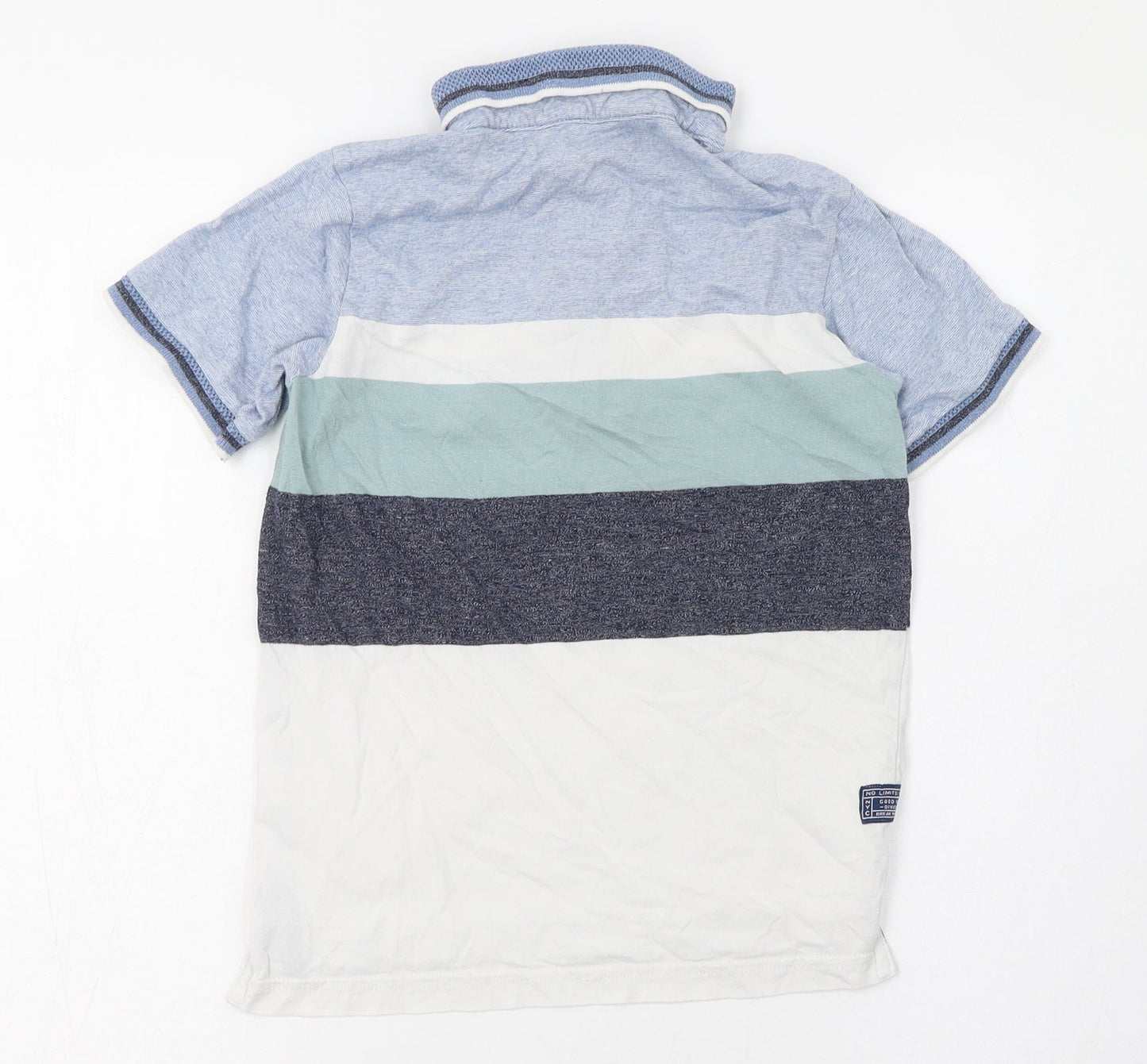 George Boys Blue Striped Cotton Basic T-Shirt Size 6-7 Years Collared Button