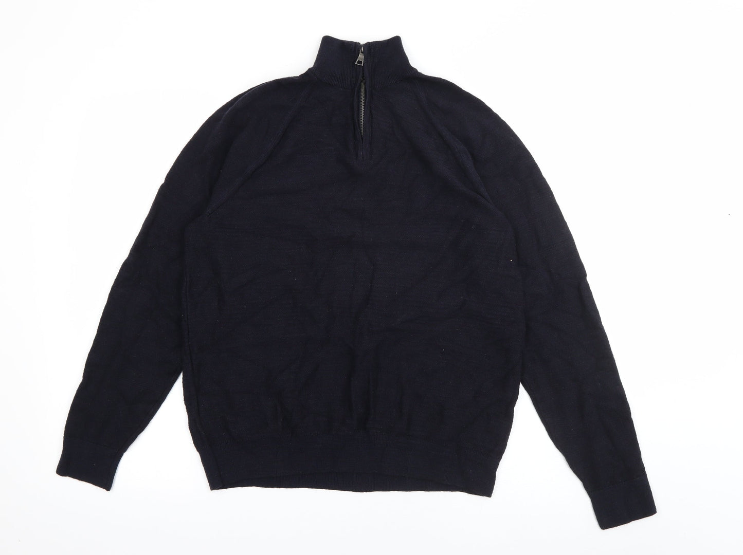 Marks and Spencer Mens Blue High Neck  Cotton Pullover Jumper Size M