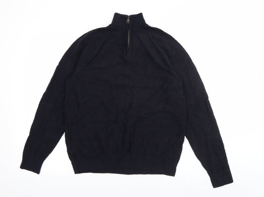 Marks and Spencer Mens Blue High Neck  Cotton Pullover Jumper Size M