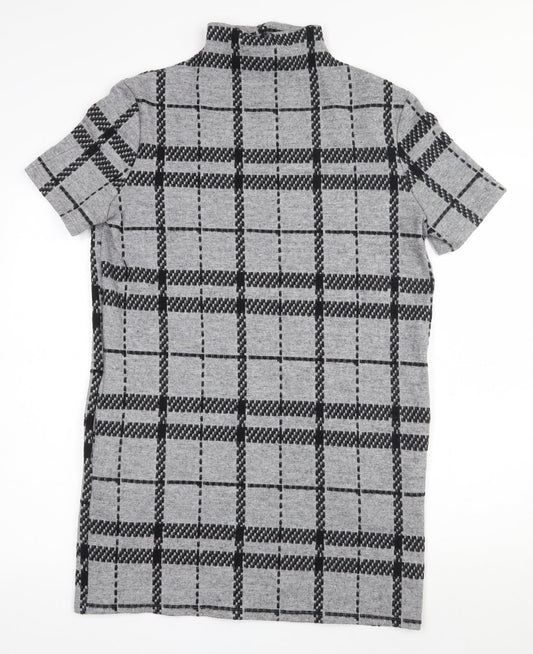 Select Womens Grey High Neck Plaid Polyester Pullover Jumper Size 12