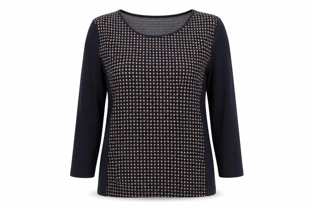 Country Casuals Womens Blue Round Neck Geometric Cotton Pullover Jumper Size 16