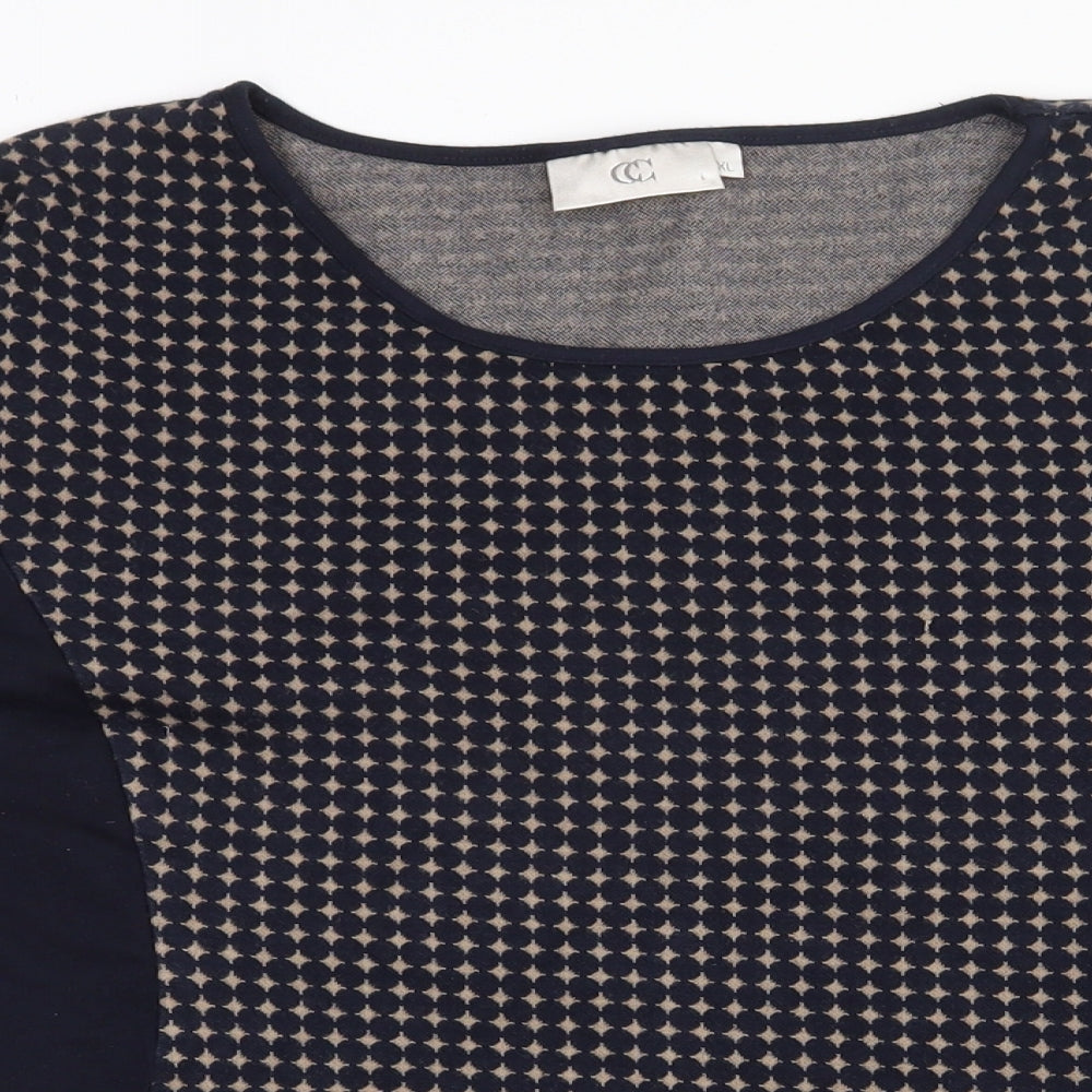 CC Womens Blue Round Neck Geometric Cotton Pullover Jumper Size 16