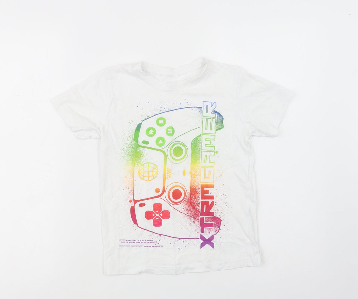 United Gamer Boys White  Cotton Pullover T-Shirt Size 6-7 Years Crew Neck Pullover - Gamer