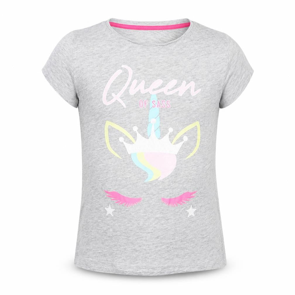 Pep&Co Girls Grey  Cotton Pullover T-Shirt Size 10-11 Years Crew Neck Pullover - Queen of Sass