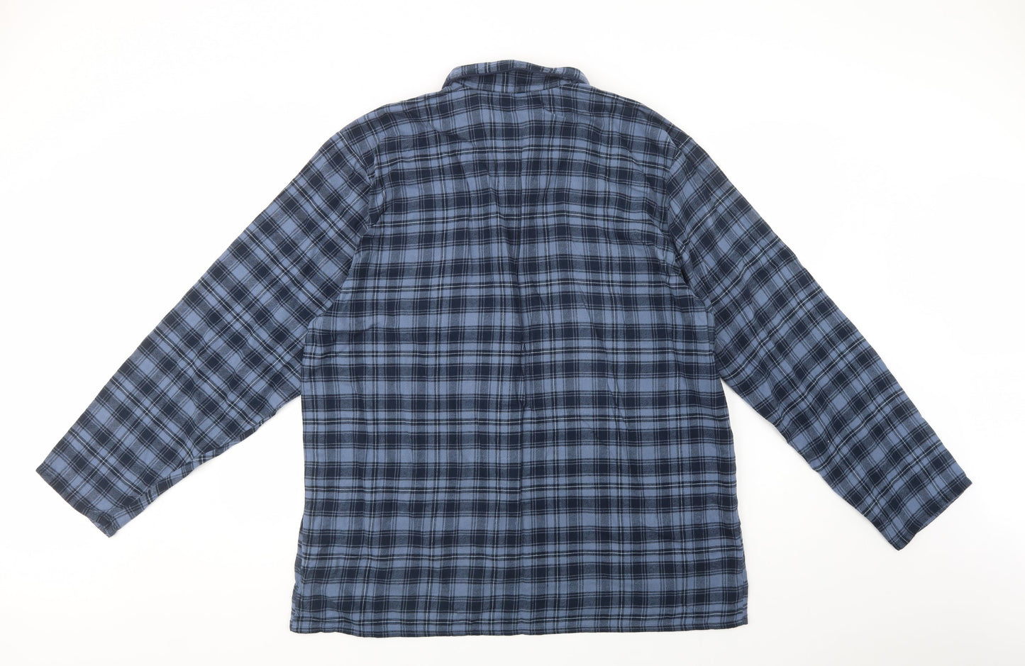 Marks and Spencer Mens Blue Plaid Cotton  Pyjama Top Size XL  Button