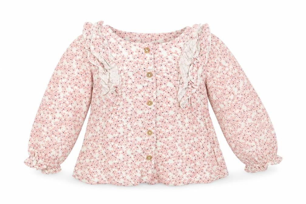 Marks Baby Pink Floral Viscose Basic Button-Up Size 18-24 Months Round Neck Button