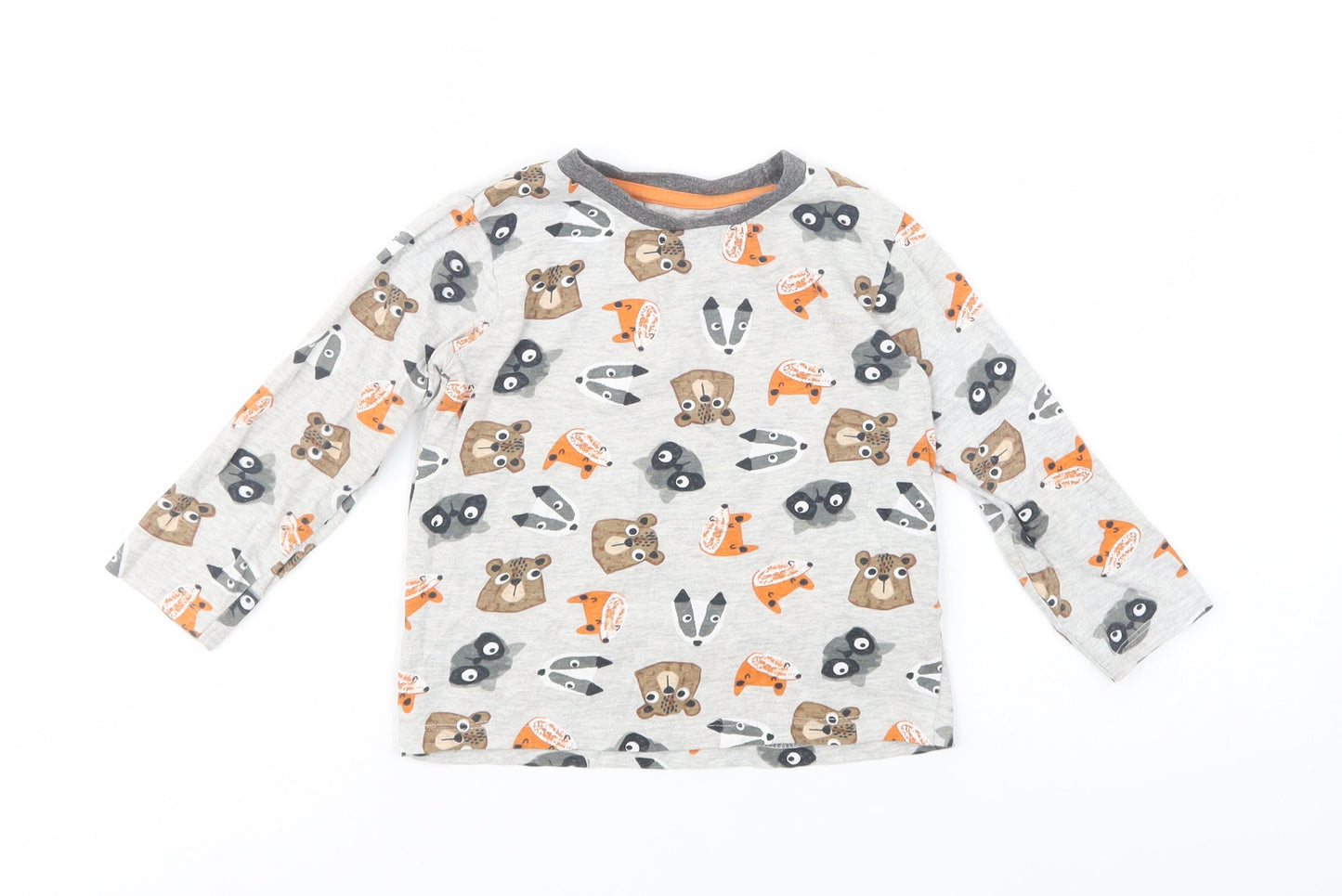 Dunnes Stores Girls Grey Geometric Cotton Pullover T-Shirt Size 2-3 Years Crew Neck Pullover - Cute Animals Print