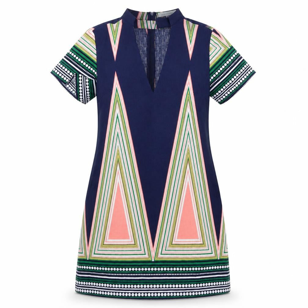 Love & Other Things Womens Multicoloured Geometric Polyester Shift  Size M  V-Neck Zip