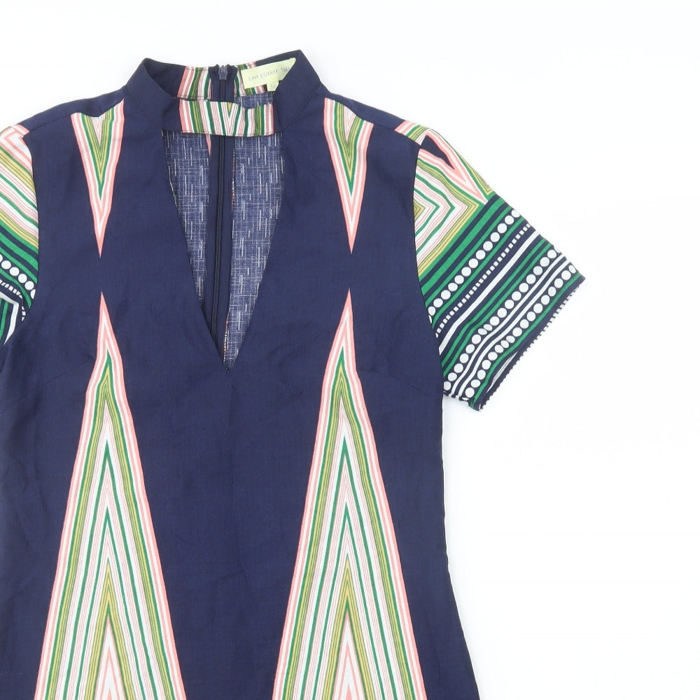 Love & Other Things Womens Multicoloured Geometric Polyester Shift  Size M  V-Neck Zip