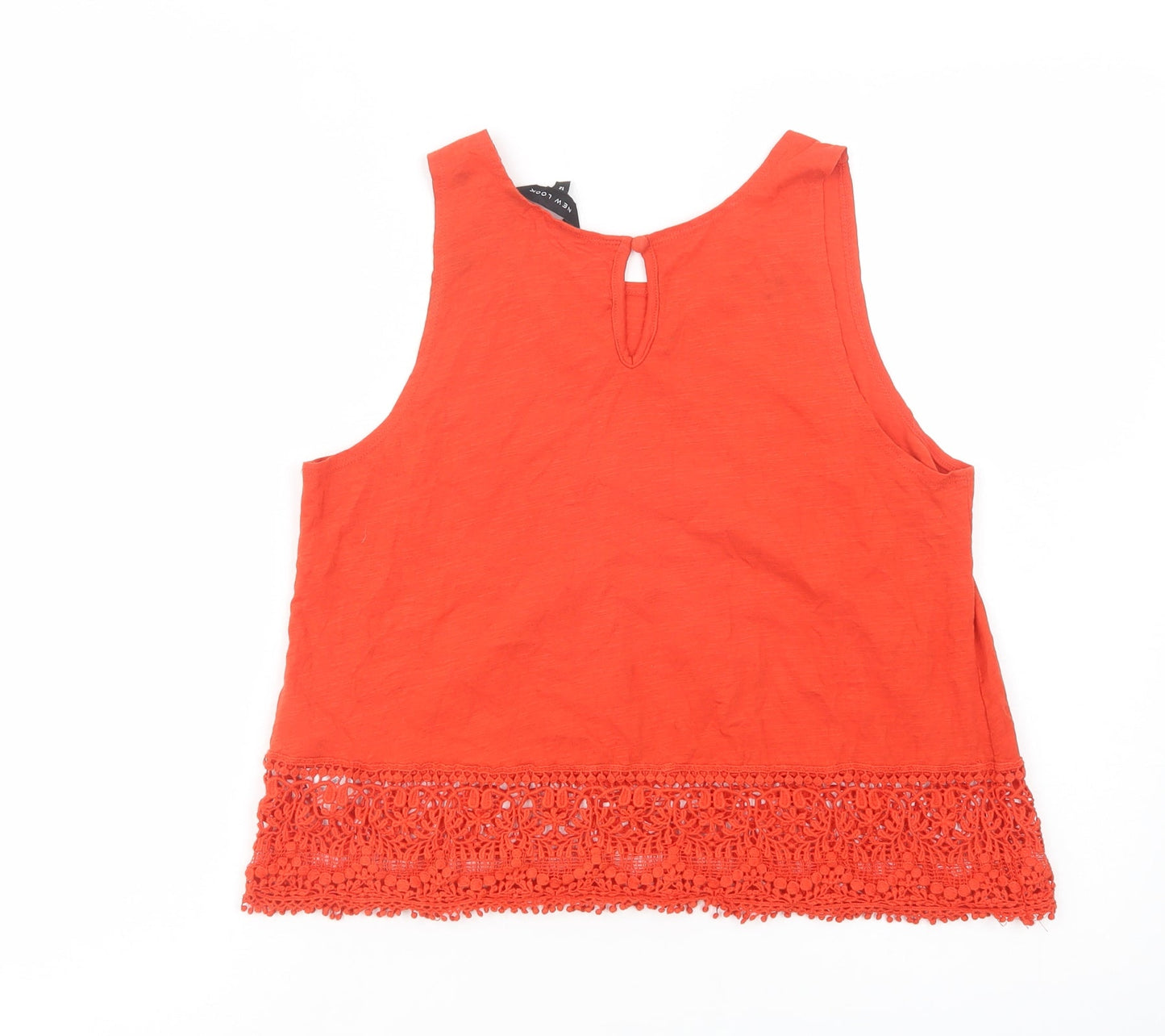 New Look Womens Red  Cotton Basic Tank Size 12 Scoop Neck - Lace Detail