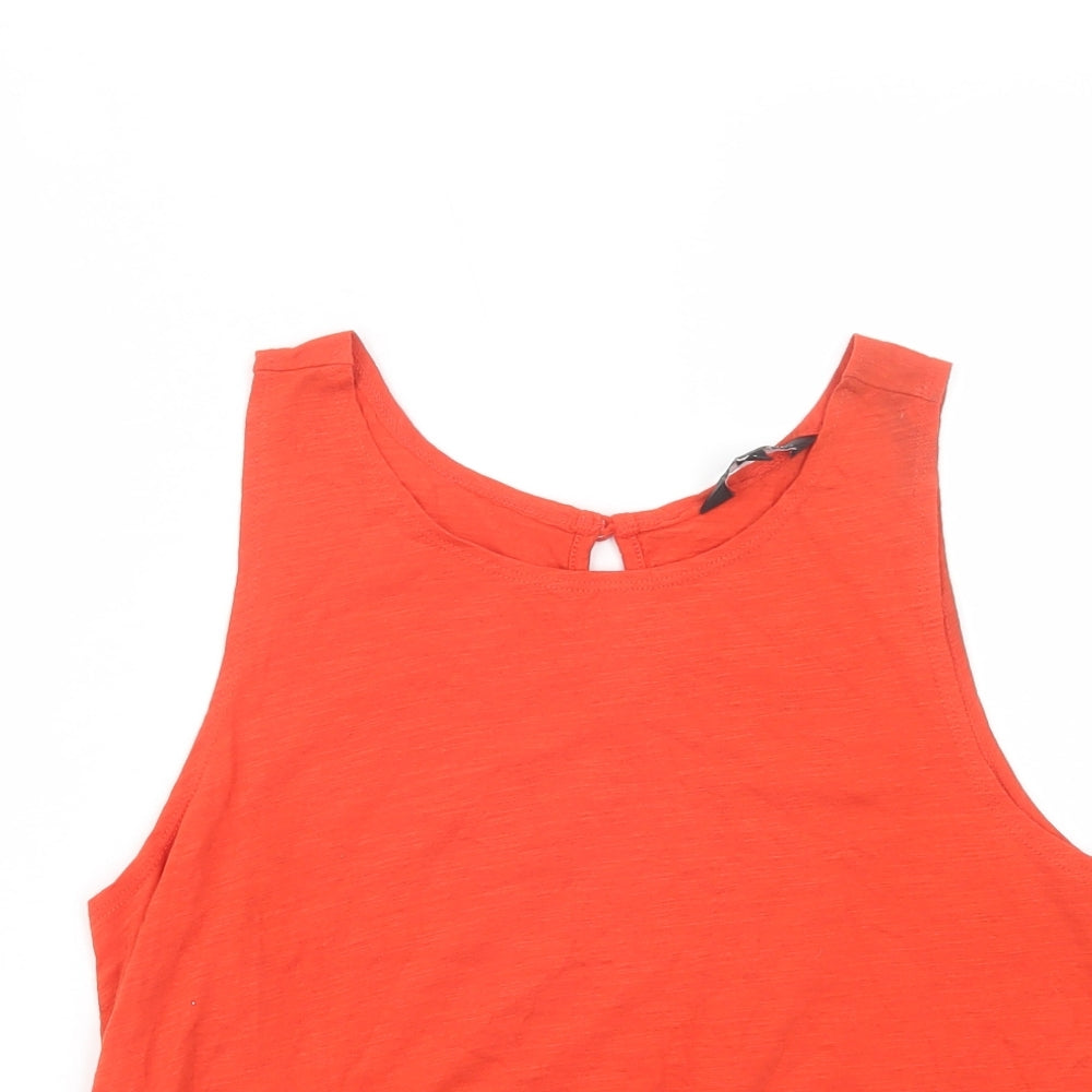 New Look Womens Red  Cotton Basic Tank Size 12 Scoop Neck - Lace Detail