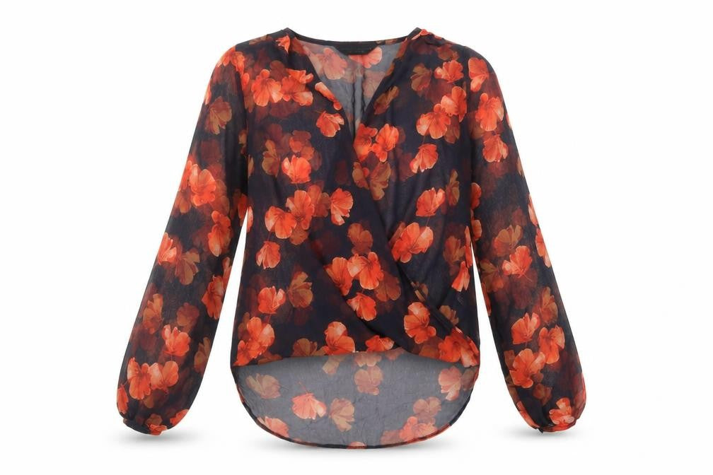 Dorothy Perkins Womens Black Floral Polyester Basic Blouse Size 8 V-Neck