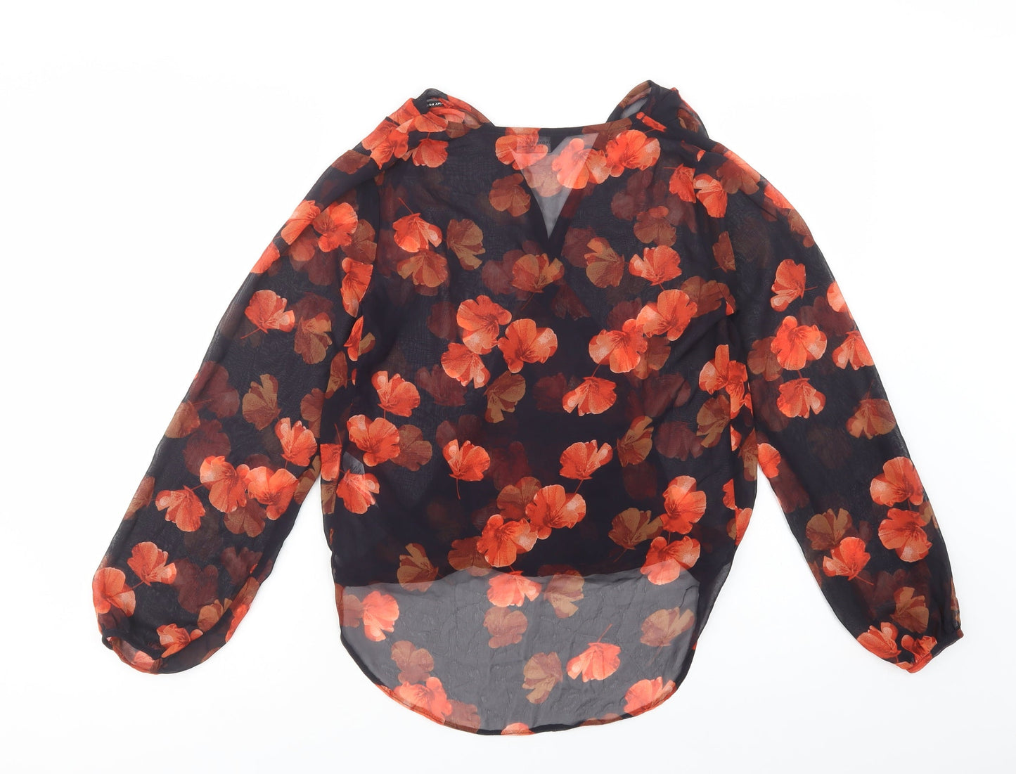 Dorothy Perkins Womens Black Floral Polyester Basic Blouse Size 8 V-Neck