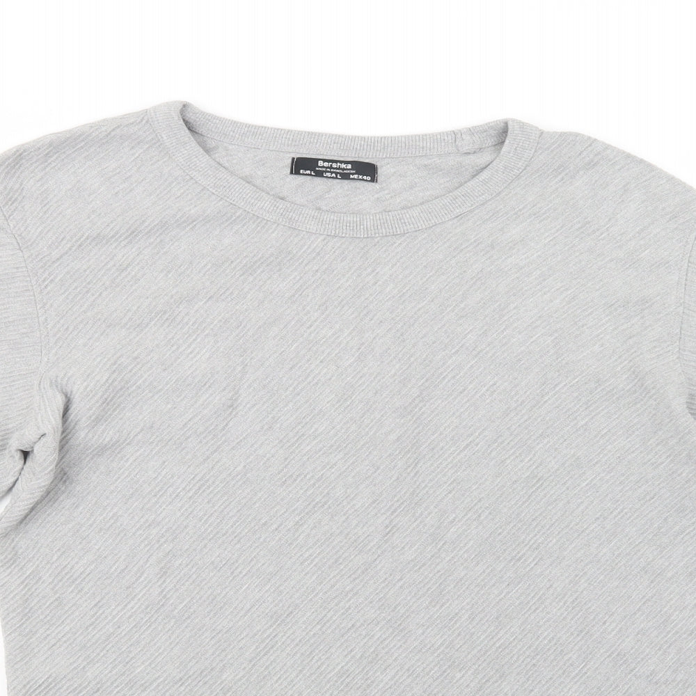 Bershka Mens Grey  Cotton Pullover Sweatshirt Size L