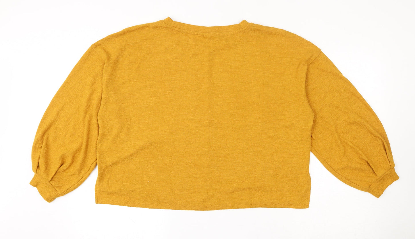 H&M Womens Orange  Polyester Cropped Blouse Size M Round Neck