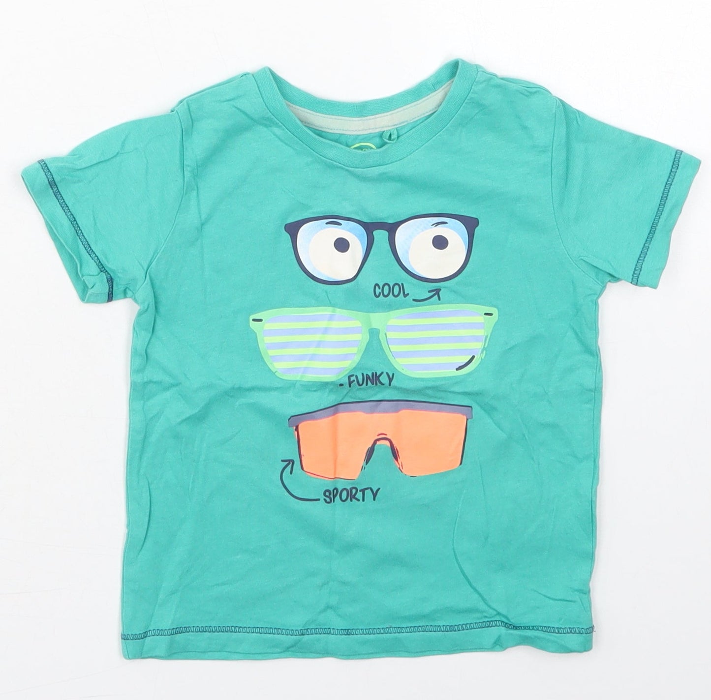 Cool Club Boys Green  Cotton Basic T-Shirt Size 2 Years Crew Neck Pullover - Cool Glasses