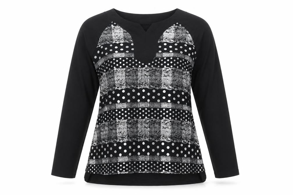 Squises Womens Black Polka Dot Cotton Basic T-Shirt Size 12 V-Neck