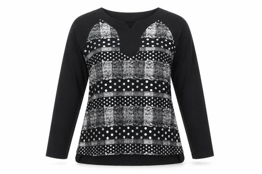Squises Womens Black Polka Dot Cotton Basic T-Shirt Size 12 V-Neck