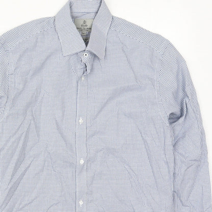 Taylor & Wright Mens Blue Geometric Cotton  Button-Up Size 14.5 Collared Button