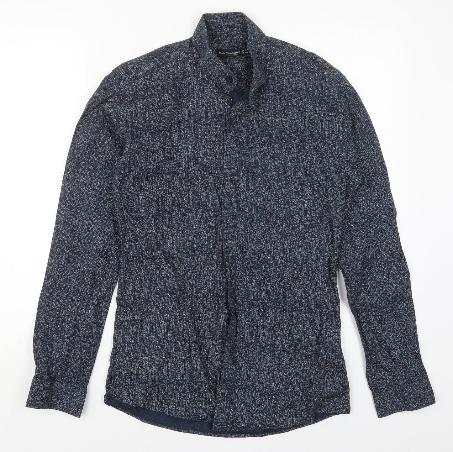 Cedar Wood State Mens Blue Geometric Cotton  Button-Up Size 14.5 Collared Button