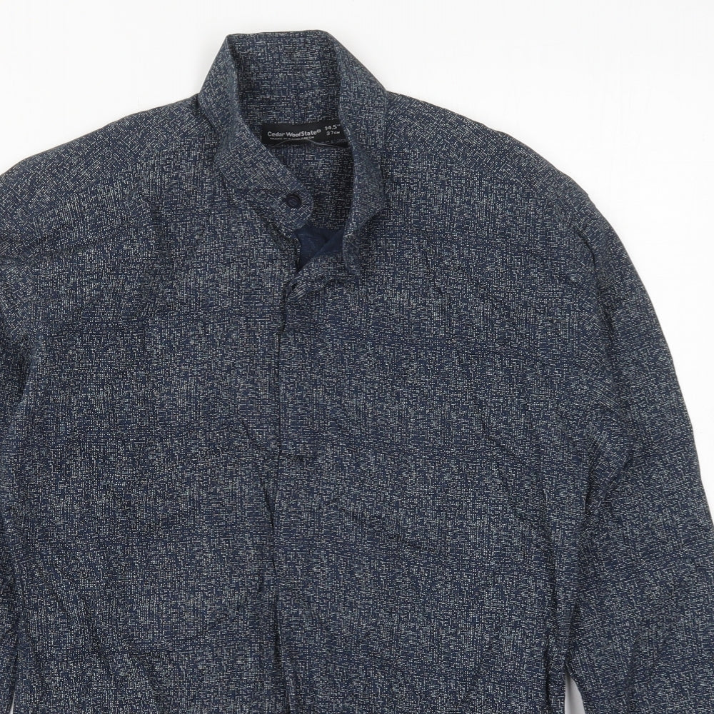 Cedar Wood State Mens Blue Geometric Cotton  Button-Up Size 14.5 Collared Button