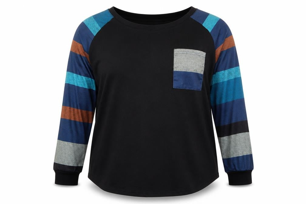 Preworn Womens Black Striped Cotton Pullover Sweatshirt Size 2XL  Pullover - Blue