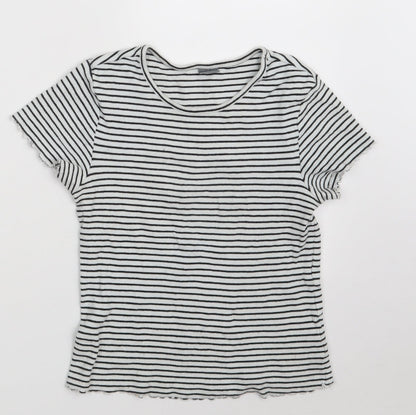 Next Girls White Round Neck Striped Cotton Pullover Jumper Size 12 Years