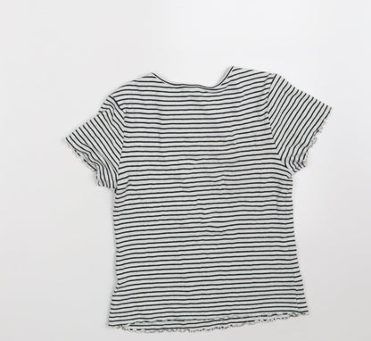 Next Girls White Round Neck Striped Cotton Pullover Jumper Size 12 Years