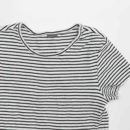 Next Girls White Round Neck Striped Cotton Pullover Jumper Size 12 Years