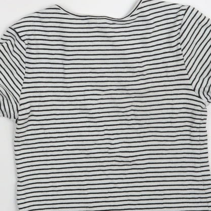 Next Girls White Round Neck Striped Cotton Pullover Jumper Size 12 Years